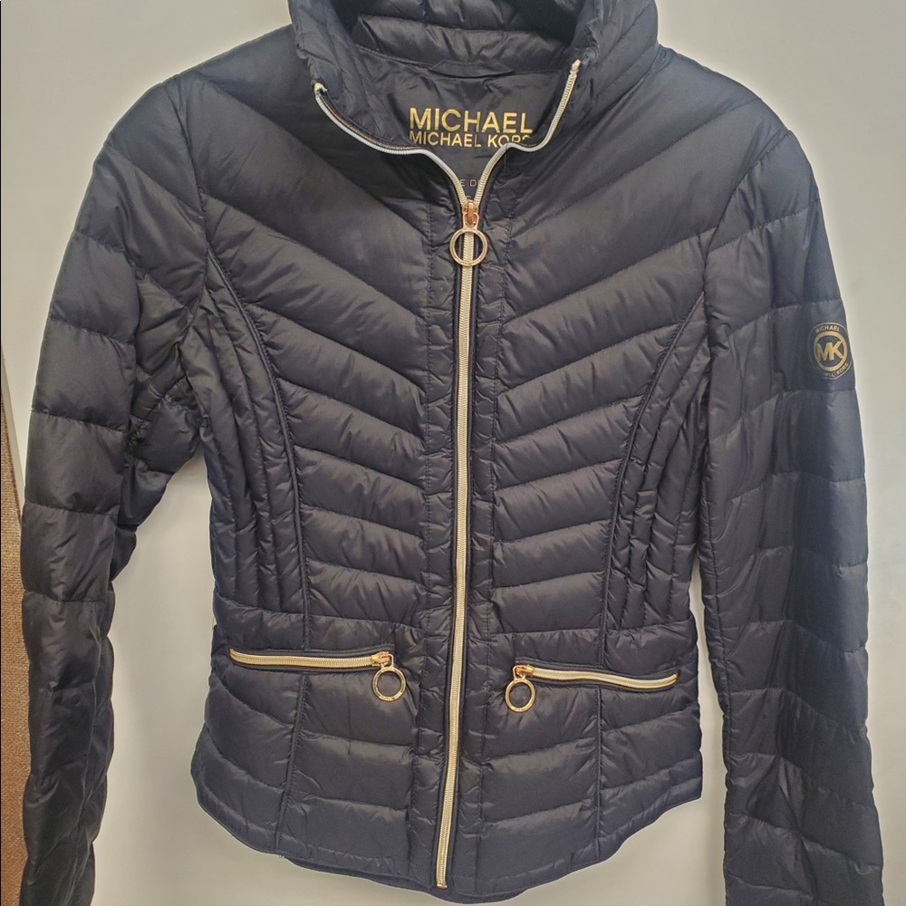 Women's Black Michel Kors Puffer Coat Gold Accent Zippers